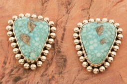 Artie Yellowhorse Rare Morenci Turquoise Sterling Silver Post Earrings